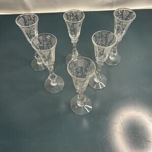 Set Of 6 Vintage Cambridge Rosepoint Etched Cordial Glasses